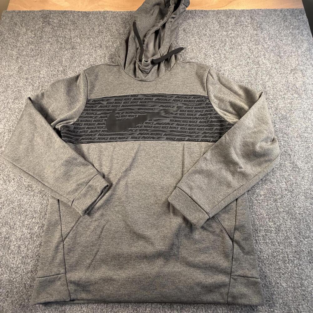 Nike Dri-FIT Mens Hoodie Sweatshirt Gray Black Swoosh Logo Activewear 1401 L